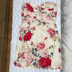 strapless floral dress with corset top